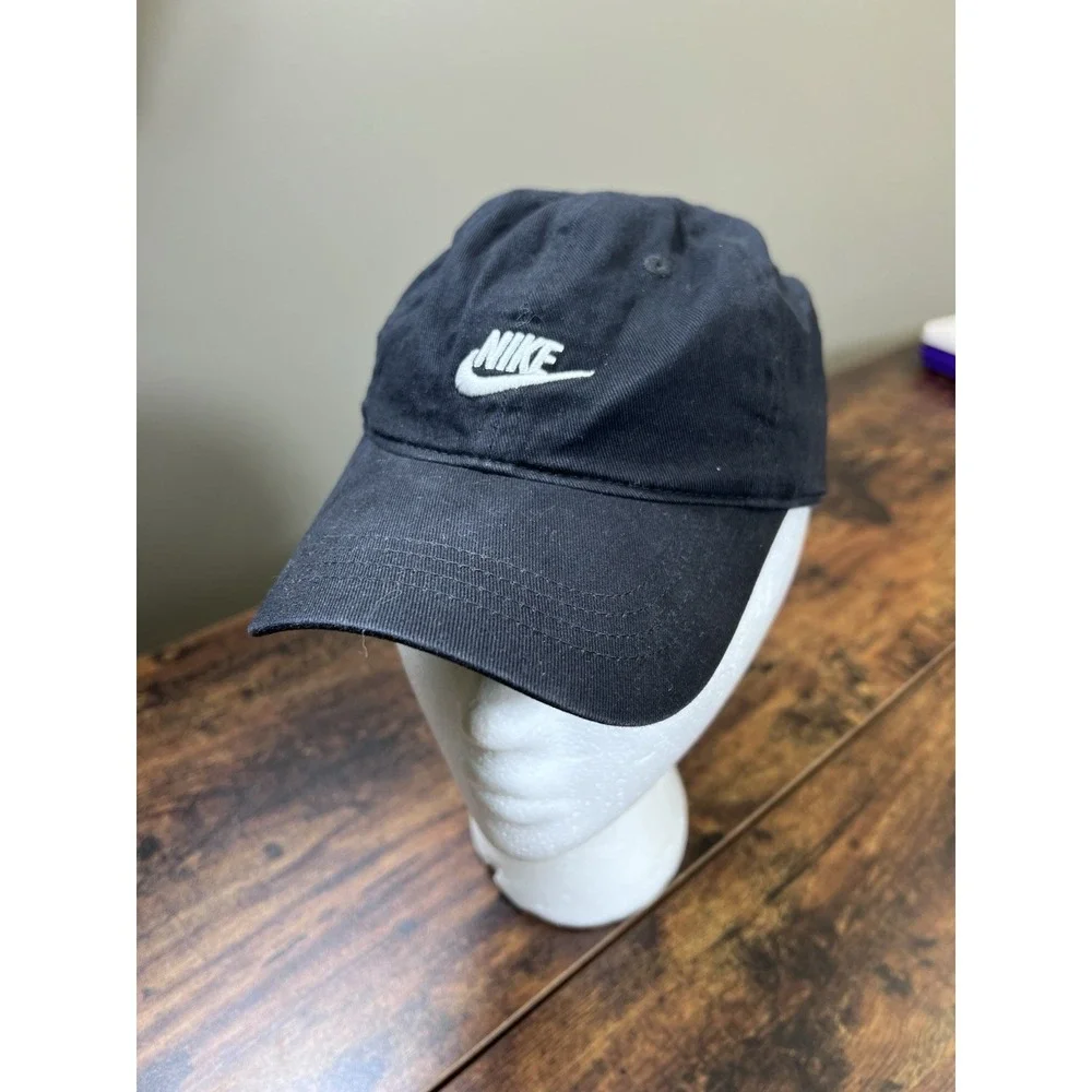 Toddler Nike Black Adjustable Baseball Cap Hat White Swoosh Logo Unisex 2t-4t